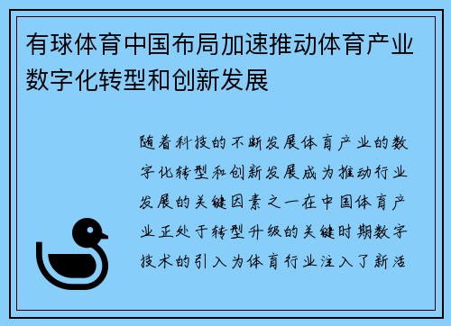 有球体育中国布局加速推动体育产业数字化转型和创新发展